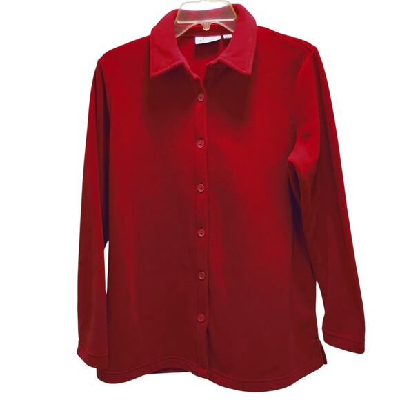 🎄Denim & Co 2 Fleece Button Up Shirt S Red White Cozy Top Shacket Bundle ❤️🤍 - Picture 2 of 16